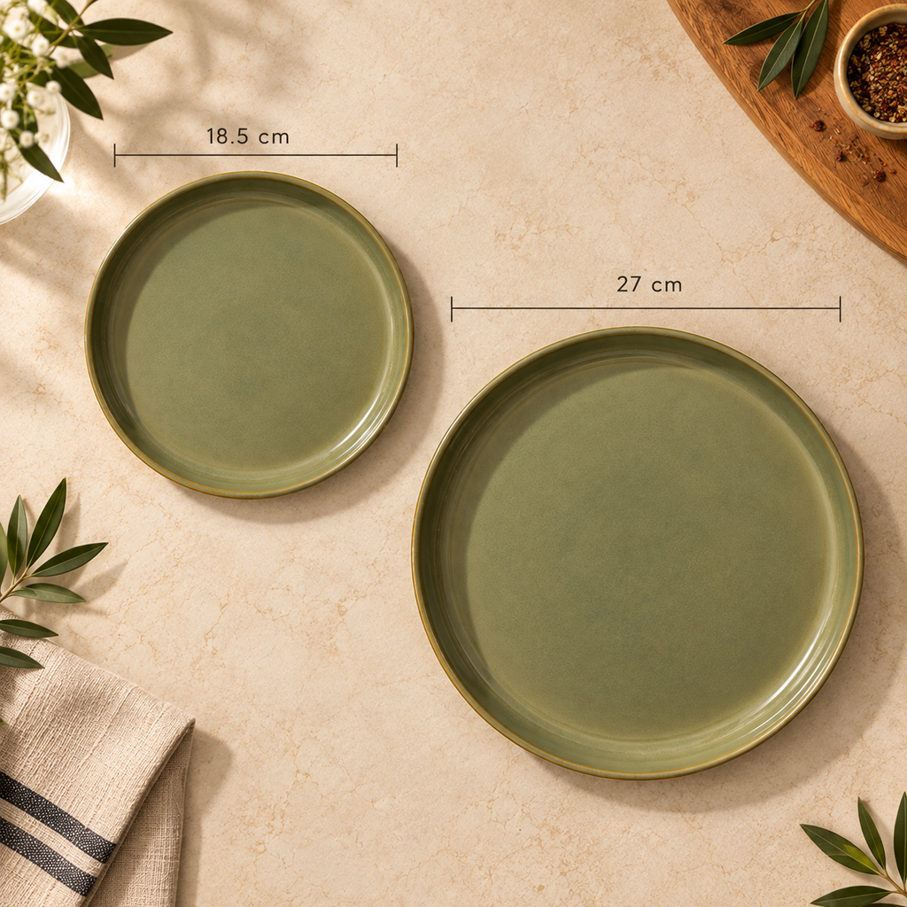  Porcelain Groove Plate  with a soft sage green glaze for snacks, desserts and everyday dining.
