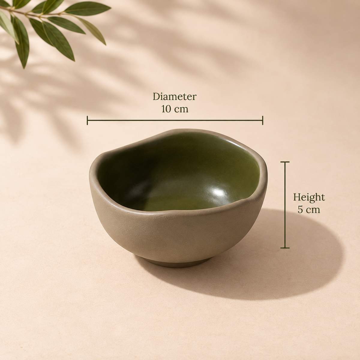 Moss Katori Set of 2 ceramic bowls with an earthy green interior