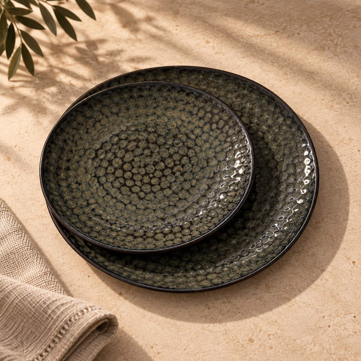 Pebble ceramic dinner plates with textured earthy finish by OZAY Living