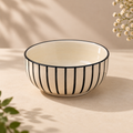 Pinstripe ceramic bowl with minimalist striped design by Ozay Living