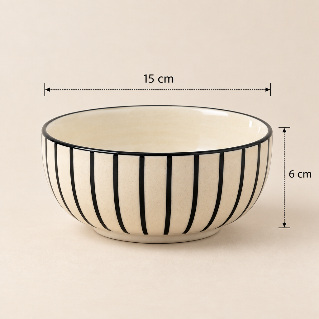 Pinstripe ceramic bowl with minimalist striped design by Ozay Living